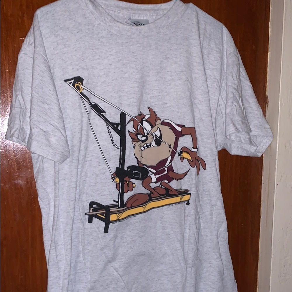 Vintage 1995 Looney Tunes Taz Workout Gym Fitness T-Shirt Men Size L Light Gray